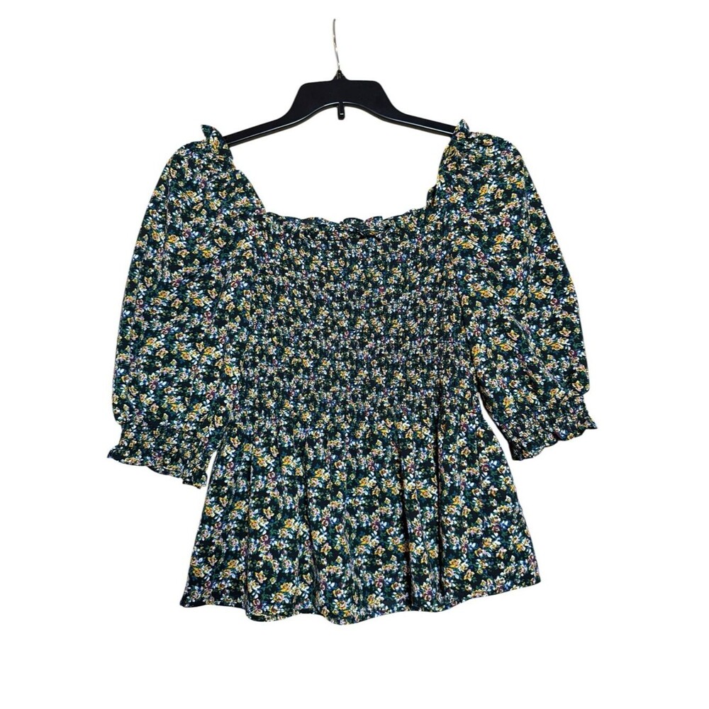 Max Studio Floral Peasant CottageCore Long Sleeve Top Elastic Section /Corset- M